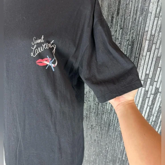 🚭Saint Laurent Black No Smoking Detail Cotton Jersey T Shirt Size XS
